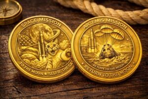 Funny Cat Selfie Artemis II Moon Mission 2026 Commemorative Coin