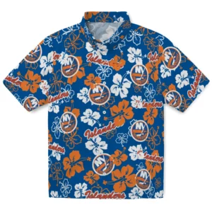 New York Islanders Hibiscus Bloom Hawaiian Shirt