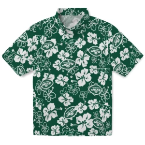 New York Jets Hibiscus Bloom Hawaiian Shirt