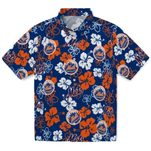 New York Mets Hibiscus Bloom Hawaiian Shirt