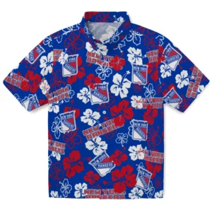 New York Rangers Hibiscus Bloom Hawaiian Shirt