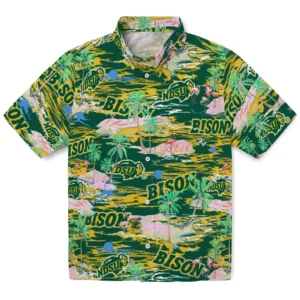 North Dakota State Bison Flamingo Retreat 2026 Hawaiian Shirt