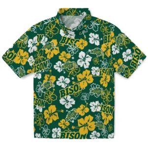North Dakota State Bison Hibiscus Bloom Hawaiian Shirt