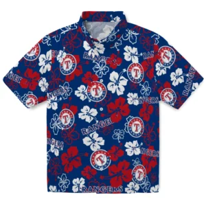 Texas Rangers Hibiscus Bloom Hawaiian Shirt