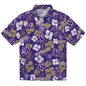 Washington Huskies Hibiscus Bloom Hawaiian Shirt
