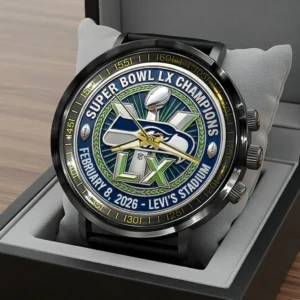 Seattle Seahawks 2026 Super Bowl LX Champions Black Stainless Steel Watch Super Bowl Champions Merch