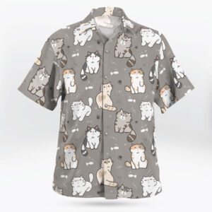 Kawaii Cat Pattern Button Up Gray Hawaiian Shirt