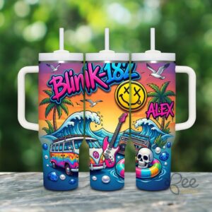 Unisex Blink-182 Summer Vacation with Handle Graphic Tumbler for Fans