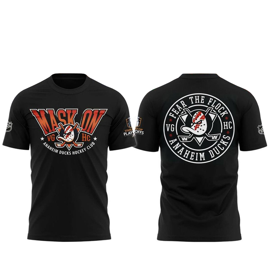 Anaheim Ducks 2026 Playoffs Mask On T-Shirt 1 Anaheim Ducks 2026 Playoffs Mask On T-Shirt