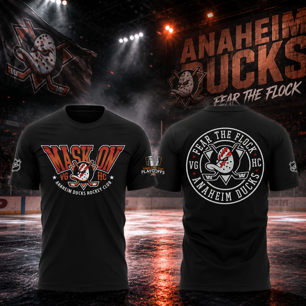 Anaheim Ducks 2026 Playoffs Mask On T-Shirt 2 Anaheim Ducks 2026 Playoffs Mask On T-Shirt1