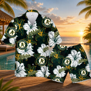 Athletics Oakland Tropical Big Flower Aloha Hawaiian Shirt And Shorts Summer Vacation