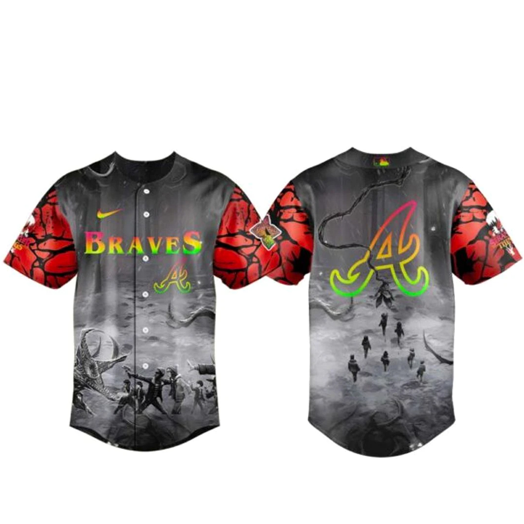 Atlanta Braves x Stranger Things Tales From ’85 Baseball Jersey 1 Atlanta Braves x Stranger Things Tales From ’85 Baseball Jersey