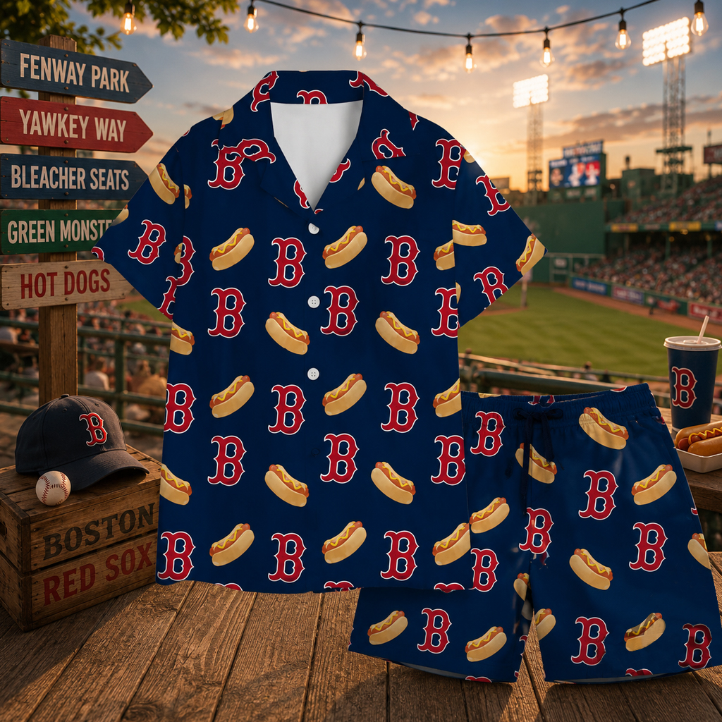 Boston Red Sox Hot Dog Funny Hawaiian Shirt And Shorts 1 Boston Red Sox Hot Dog Funny Hawaiian Shirt And Shorts