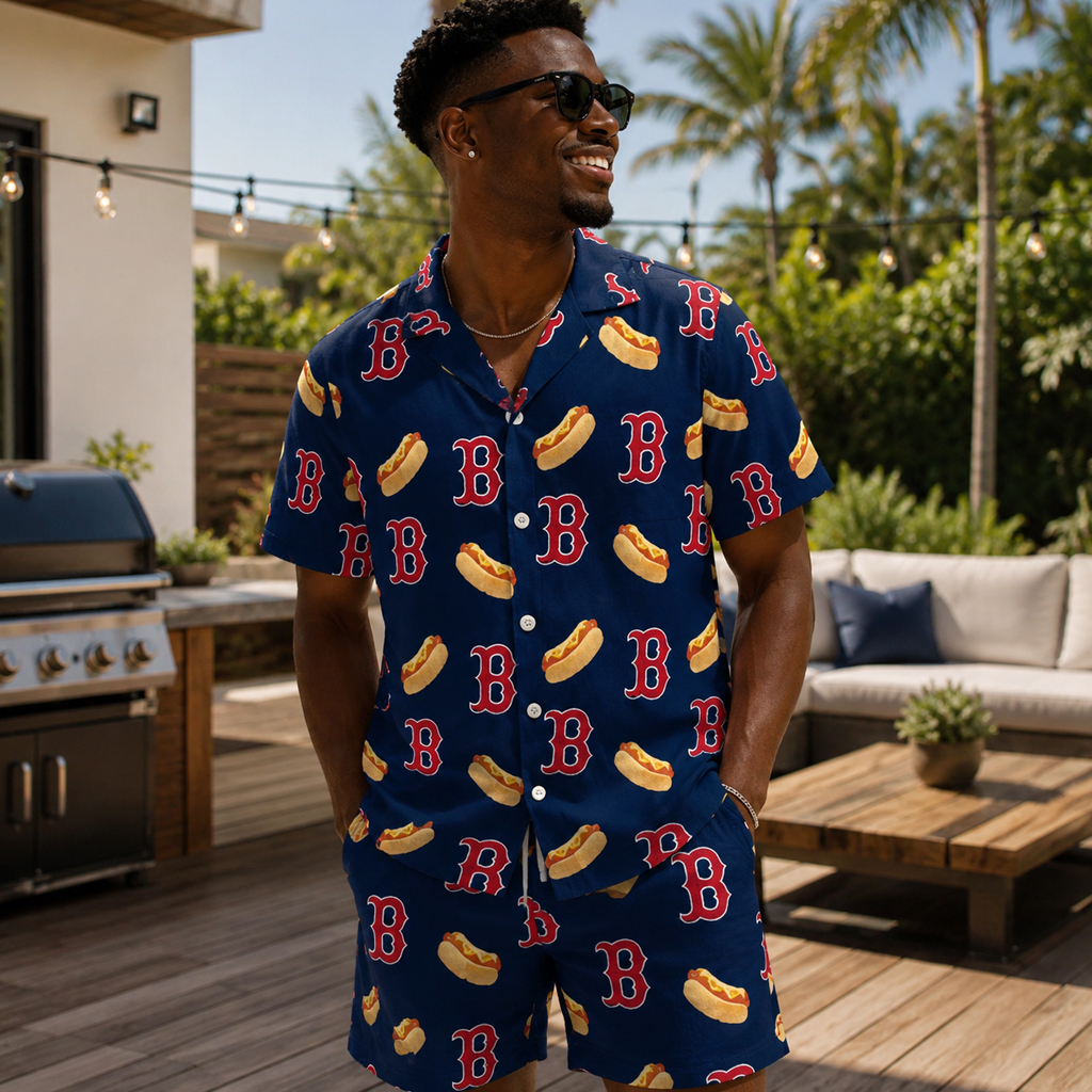 Boston Red Sox Hot Dog Funny Hawaiian Shirt And Shorts 2 Boston Red Sox Hot Dog Funny Hawaiian Shirt And Shorts