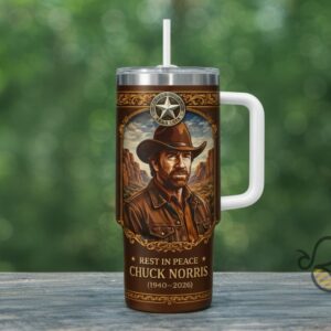 Unisex Chuck Norris Legends Rest In Peace 1940-2026 With Handle Graphic Tumbler for Fans