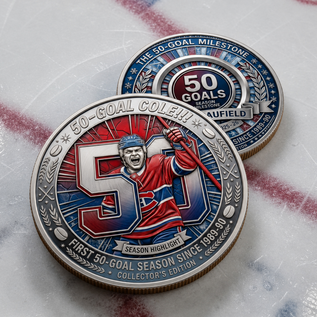 Cole Caufield 50 Goals Season Milestone Montral 2025-2026 Coin 1 Cole Caufield 50 Goals Season Milestone Montral 2025-2026 Coin