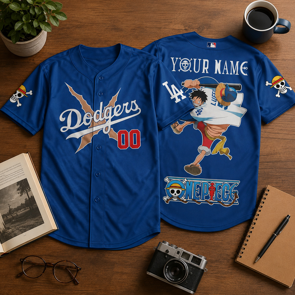 Custom Name And Number Los Angeles Dodgers x One Piece Night 2026 Luffy Scar Blue Baseball Jersey for Anime and Baseball Fans 2 Custom Name And Number Los Angeles Dodgers x One Piece Night 2026 Luffy Scar Blue Baseball Jersey for Anime and Baseball Fans