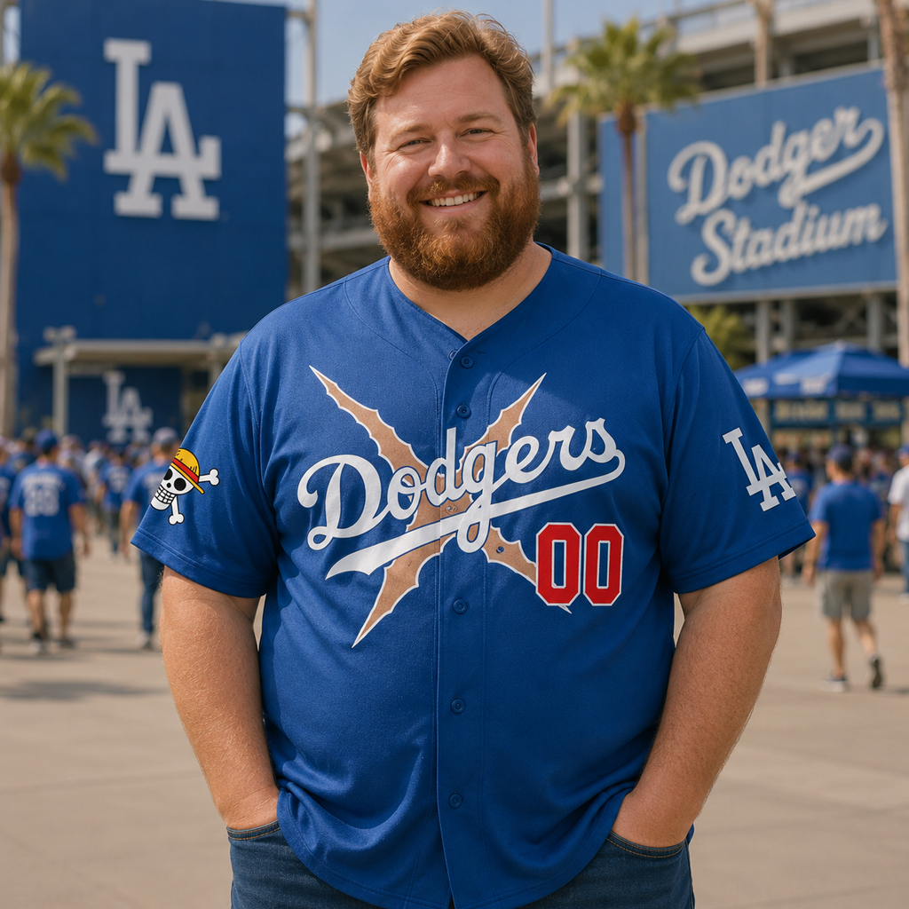 Custom Name And Number Los Angeles Dodgers x One Piece Night 2026 Luffy Scar Blue Baseball Jersey for Anime and Baseball Fans 3 Custom Name And Number Los Angeles Dodgers x One Piece Night 2026 Luffy Scar Blue Baseball Jersey for Anime and Baseball Fans
