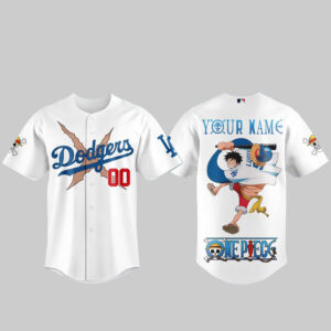 Custom Name And Number Los Angeles Dodgers x One Piece Night 2026 Luffy Scar White Baseball Jersey for Anime and Baseball Fans