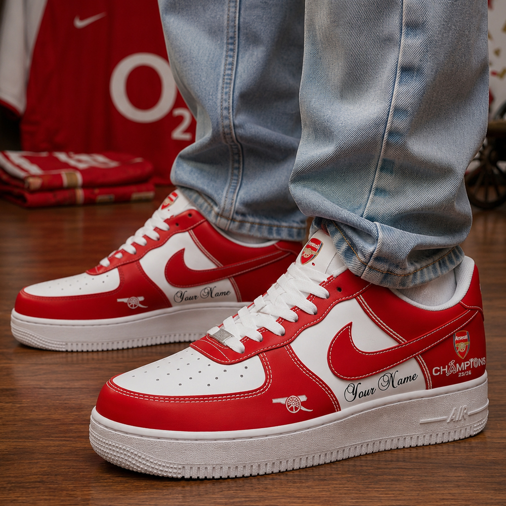 Custom Name Arsenal FC Gunners Champions Graphic Air Force 1 Shoes Sneakers for Soccer Fans 2 Custom Name Arsenal FC Gunners Champions Graphic Air Force 1 Shoes Sneakers for Soccer Fans