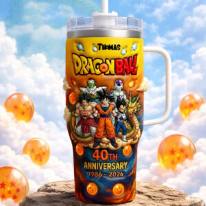Custom Name Celebrate Legendary Fighters 40th Anniversary Dragon Ball Graphic Tumbler for Anime Fans