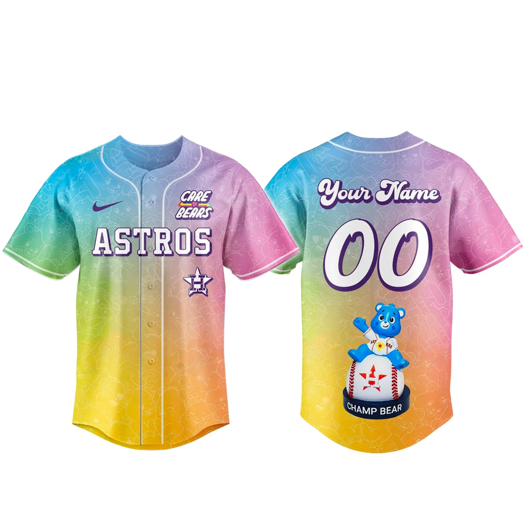 Custom Name and Number Houston Astros Care Bears Night 2026 Baseball Jersey 1 Custom Name Houston Astros Care Bears Night 2026 Baseball Jersey