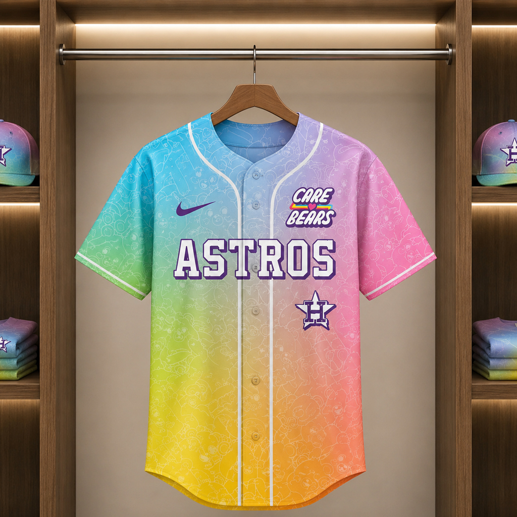 Custom Name and Number Houston Astros Care Bears Night 2026 Baseball Jersey 2 Custom Name Houston Astros Care Bears Night 2026 Baseball Jersey