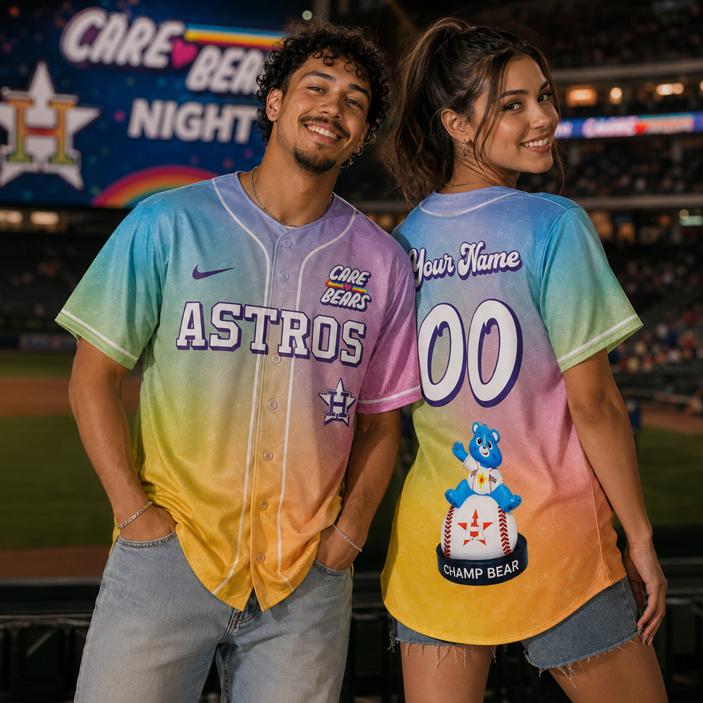 Custom Name and Number Houston Astros Care Bears Night 2026 Baseball Jersey 3 Custom Name Houston Astros Care Bears Night 2026 Baseball Jersey