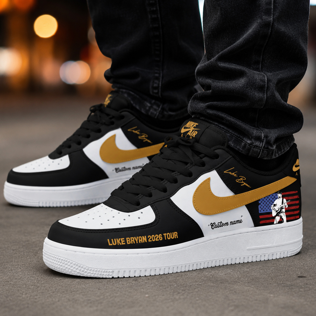 Custom Name Luke Bryan 2026 Tour Country Night Graphic Air Force 1 Shoes Sneakers for Music Fans 2 Custom Name Luke Bryan 2026 Tour Country Night Graphic Air Force 1 Shoes Sneakers for Music Fans