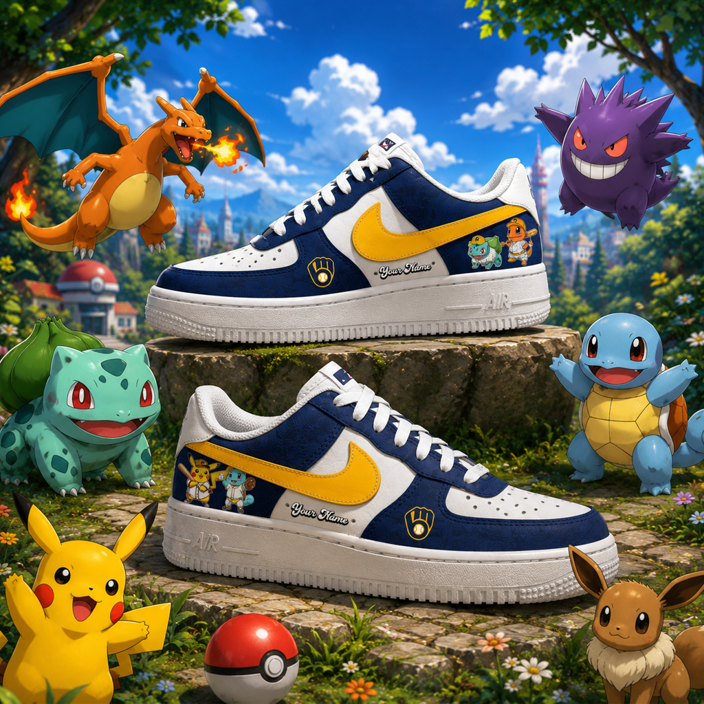 Custom Name Milwaukee Brewers x Pokémon Night 2026 Air Force 1 Shoes Sneakers 2 Custom Name Milwaukee Brewers x Pokémon Night 2026 Air Force 1 Shoes Sneakers