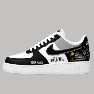 Custom Name San Antonio Spurs 2026 Conference Finals Champions Locker Room Graphic Air Force 1 Shoes Sneakers for Basketball Fans