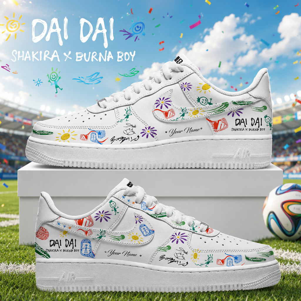 Custom Name Shakira x Burna Boy Dai Dai World Cup 2026 Air Force 1 Shoes Sneakers 2 Shakira x Burna Boy Dai Dai World Cup 2026 Air Force 1 Shoes Sneakers