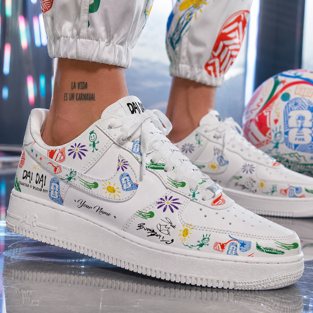 Custom Name Shakira x Burna Boy Dai Dai World Cup 2026 Air Force 1 Shoes Sneakers 3 Shakira x Burna Boy Dai Dai World Cup 2026 Air Force 1 Shoes Sneakers