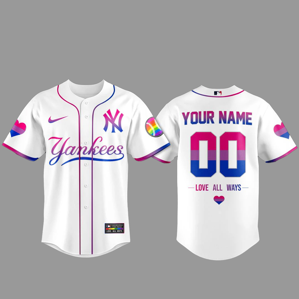 Custom Name and Number New York Yankees Pride Day Love All Ways Graphic Baseball Jersey 2026 for Baseball Fans 1 Custom Name and Number New York Yankees Pride Day Love All Ways Graphic Baseball Jersey 2026 for Baseball Fans