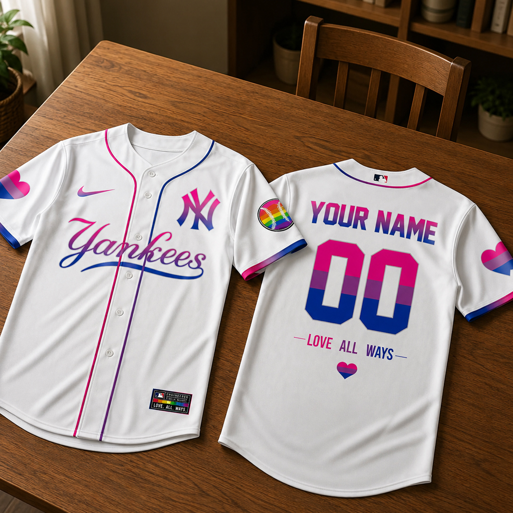 Custom Name and Number New York Yankees Pride Day Love All Ways Graphic Baseball Jersey 2026 for Baseball Fans 2 Custom Name and Number New York Yankees Pride Day Love All Ways Graphic Baseball Jersey 2026 for Baseball Fans