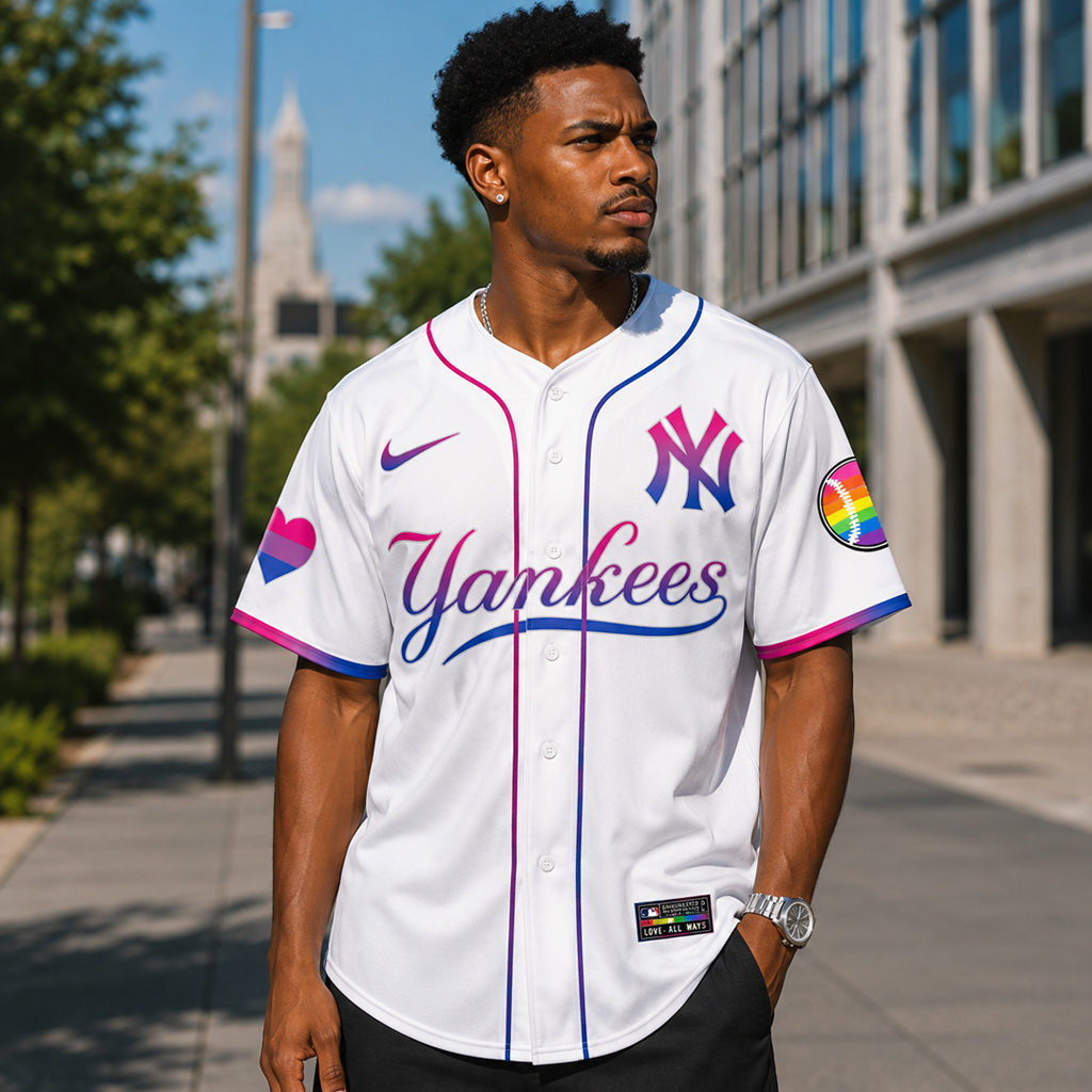 Custom Name and Number New York Yankees Pride Day Love All Ways Graphic Baseball Jersey 2026 for Baseball Fans 3 Custom Name and Number New York Yankees Pride Day Love All Ways Graphic Baseball Jersey 2026 for Baseball Fans