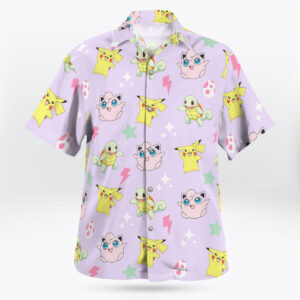 Cute Pokemon Button-Up Hawaiian Shirt Mini Print Design