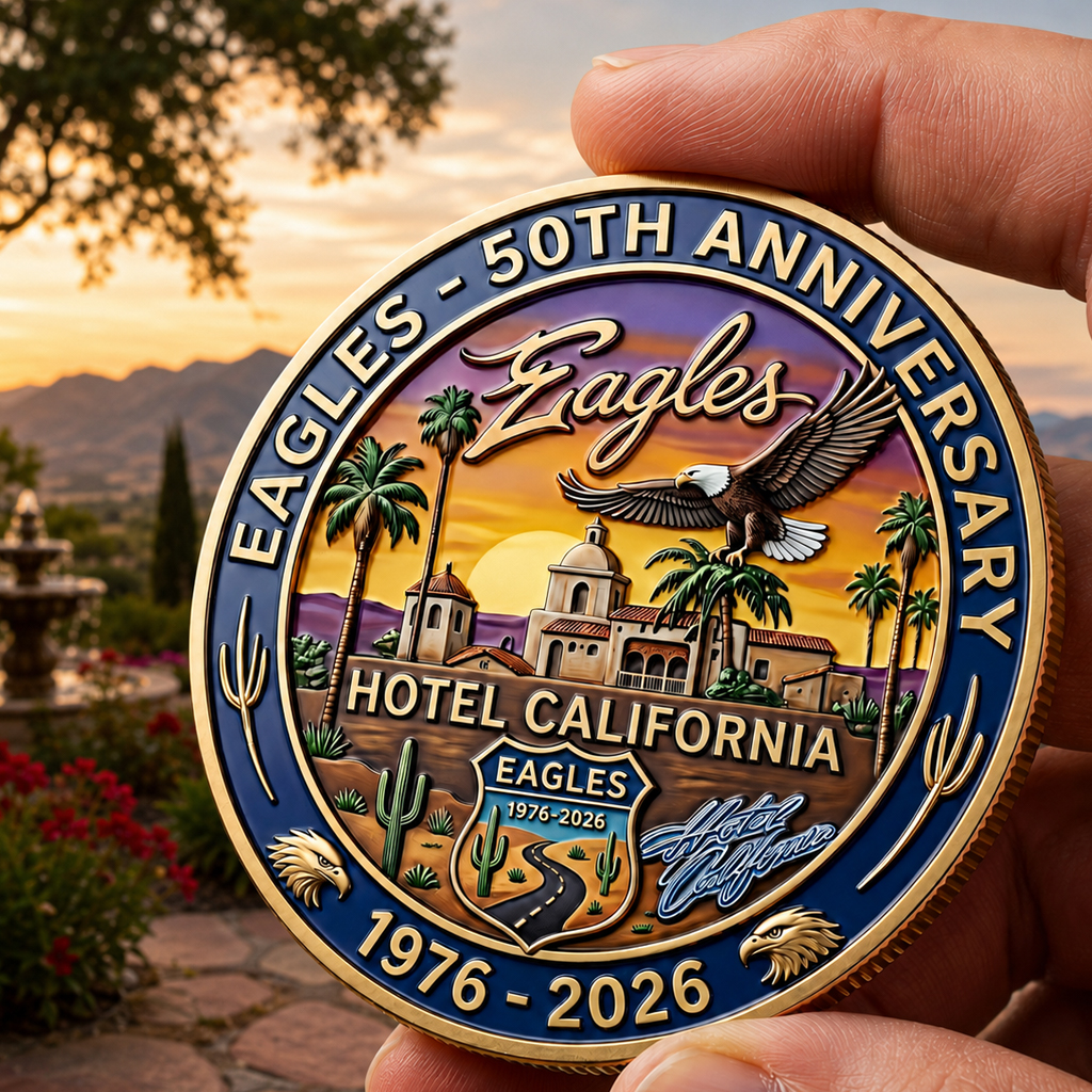 Eagles 50th Anniversary Hotel California Coin 2 Eagles 50th Anniversary Hotel California Coin