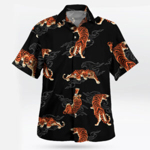 Fierce Tiger Hawaiian Shirt Bold Tiger Print on Black Background