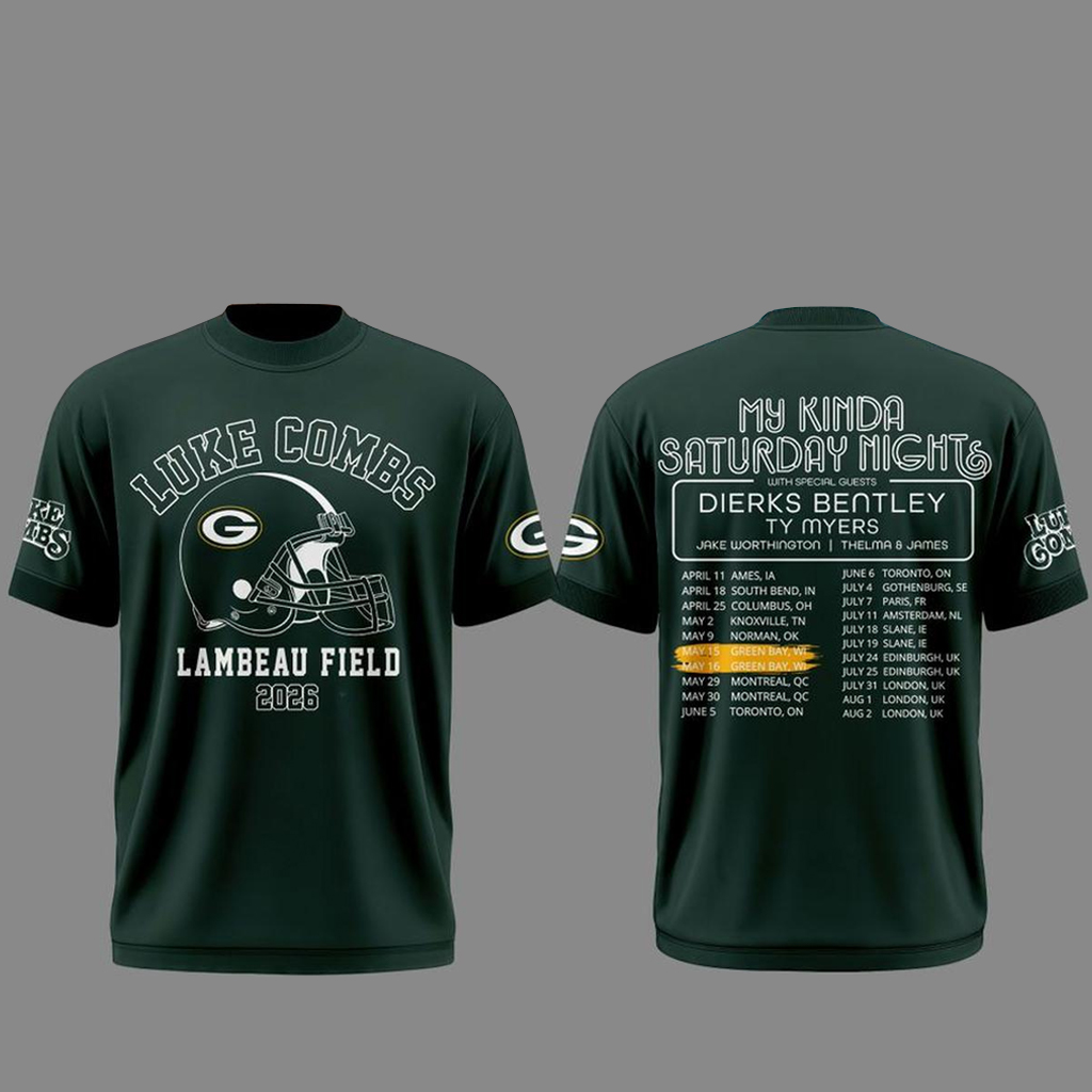 Green Bay Packers x Luke Combs My Kinda Saturday Night Tour 2026 Shirt 1 Green Bay Packers x Luke Combs My Kinda Saturday Night Tour 2026 T-Shirt