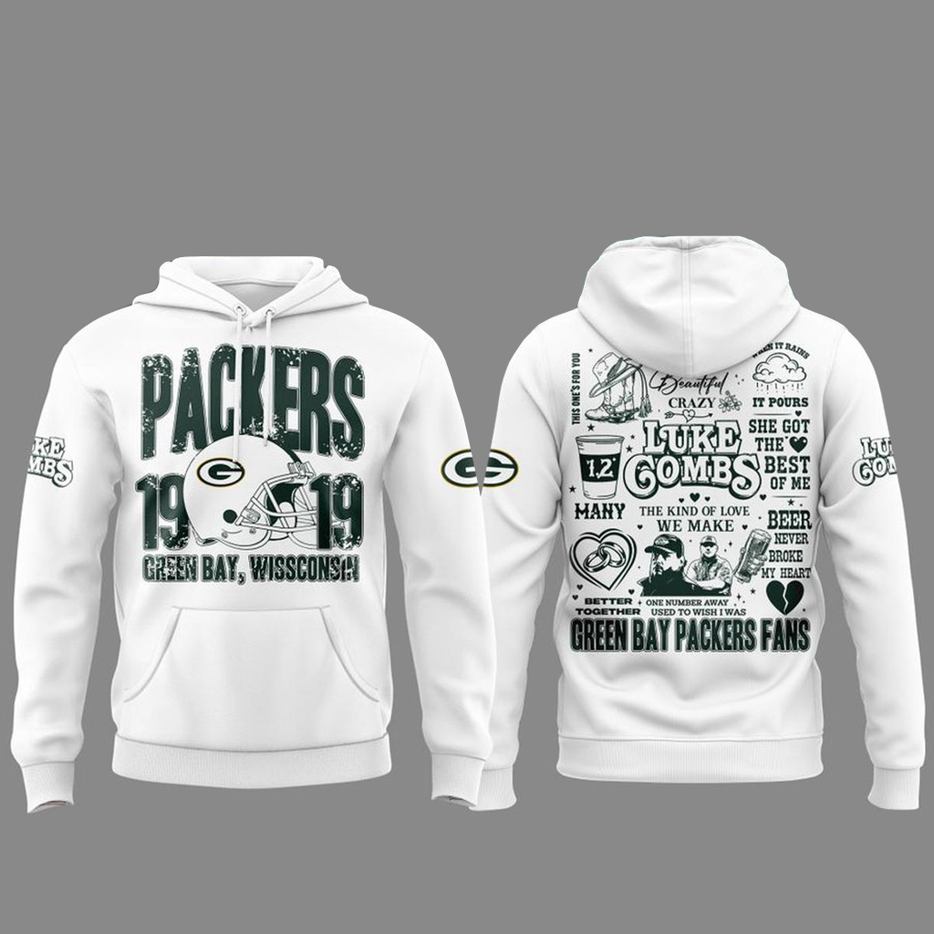Green Bay Packers x Luke Combs Tour 2026 White Shirt 2 Green Bay Packers x Luke Combs Tour 2026 White Hoodie