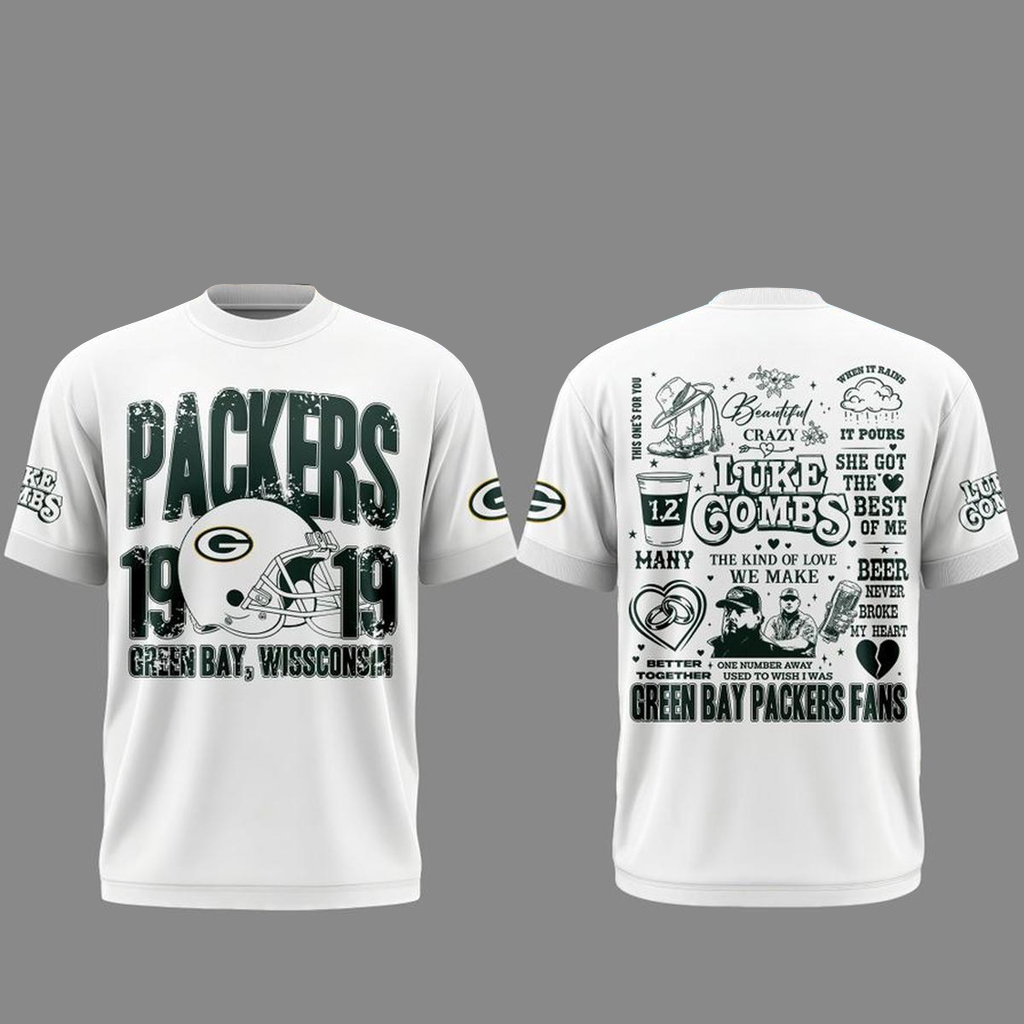 Green Bay Packers x Luke Combs Tour 2026 White Shirt 1 Green Bay Packers x Luke Combs Tour 2026 White T-Shirt