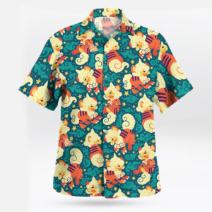 Cute Hisuian Growlithe Pokemon Button Up Hawaiian Shirt