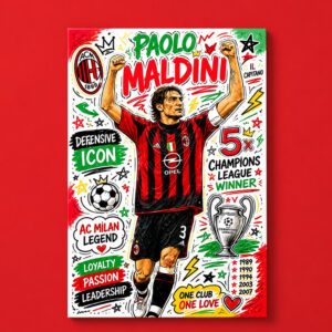 Paolo Maldini AC Milan 5x Champions League Winner And Defensive Icon Poster