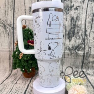 Unisex Snoopy Cartoon Christmas Laser Engraved With Handle Graphic Tumbler for Fans