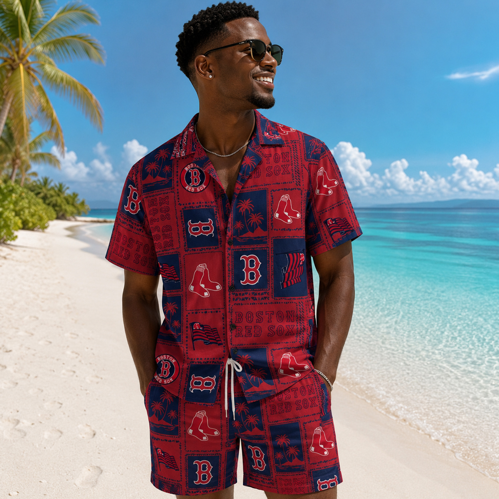Square Design Pattern Classic Island Boston Red Sox Hawaiian Shirt And Shorts 2 Square Design Pattern Classic Island Boston Red Sox Hawaiian Shirt And Shorts