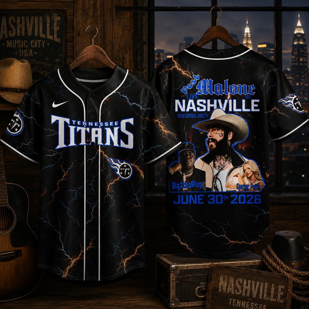 Tennessee Titans x Post Malone Live in Nashville 2026 Baseball Jersey 2 Tennessee Titans x Post Malone Live in Nashville 2026 Baseball Jersey