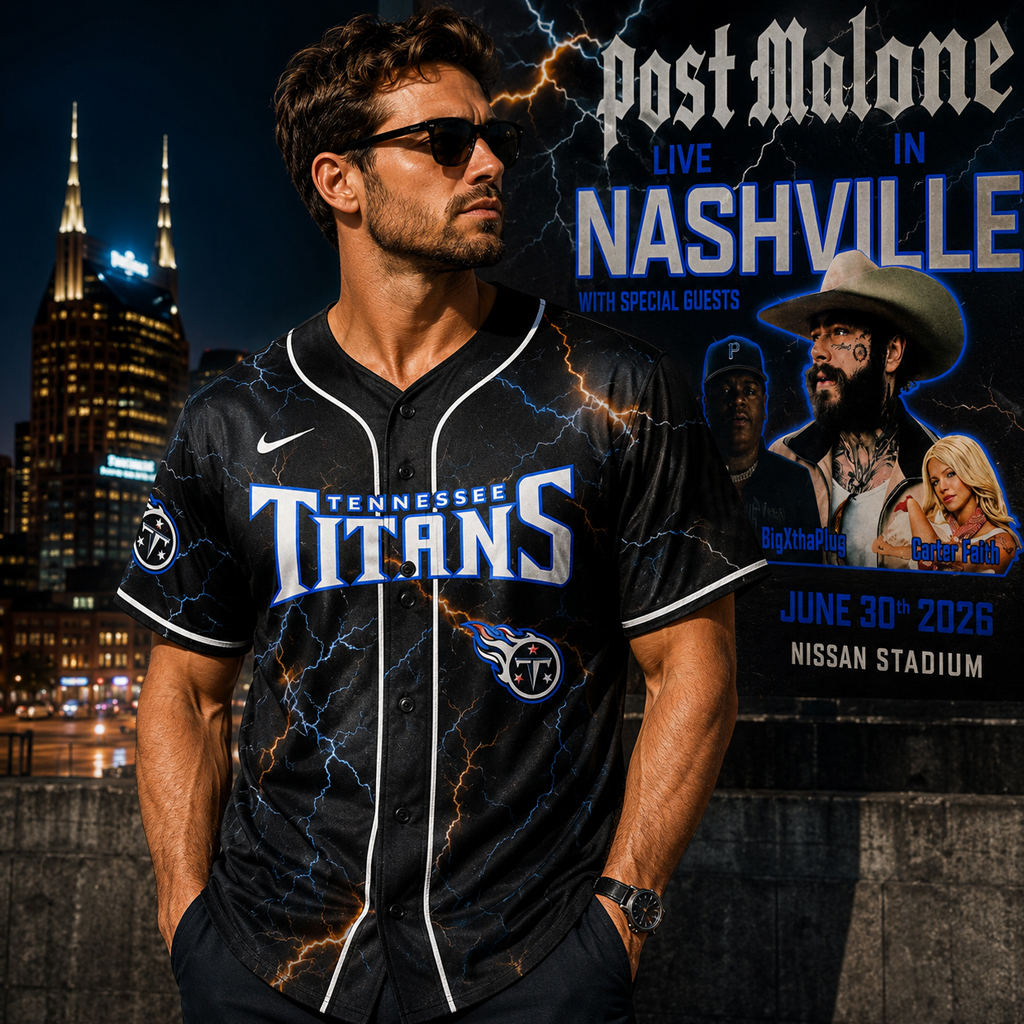 Tennessee Titans x Post Malone Live in Nashville 2026 Baseball Jersey 3 Tennessee Titans x Post Malone Live in Nashville 2026 Baseball Jersey