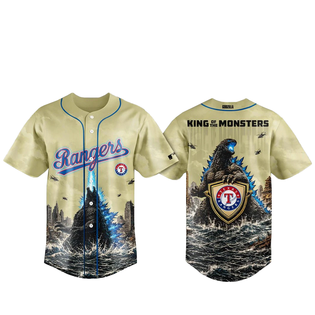 Texas Rangers x Godzilla 2026 King Of The Monsters Baseball Jersey 1 Texas Rangers x Godzilla 2026 King Of The Monsters Baseball Jersey