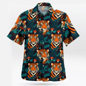 Tiger Face in Jungle Leaves Hawaiian Shirt Wild Tropical Vibes